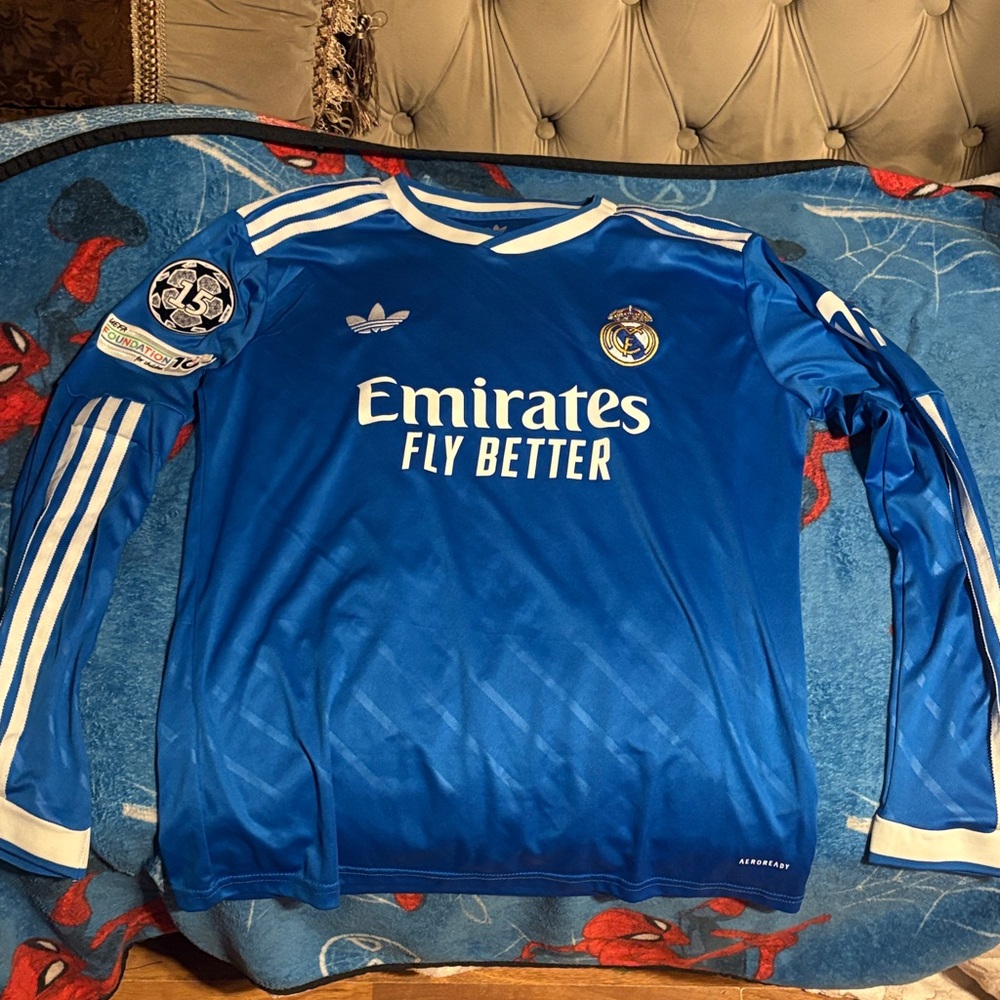 adidas Blue Real Madrid Kids Long-Sleeve Jersey with White Trim